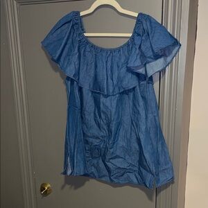 Lane Bryant Blue Off-Shoulder Ruffle Peasant Top